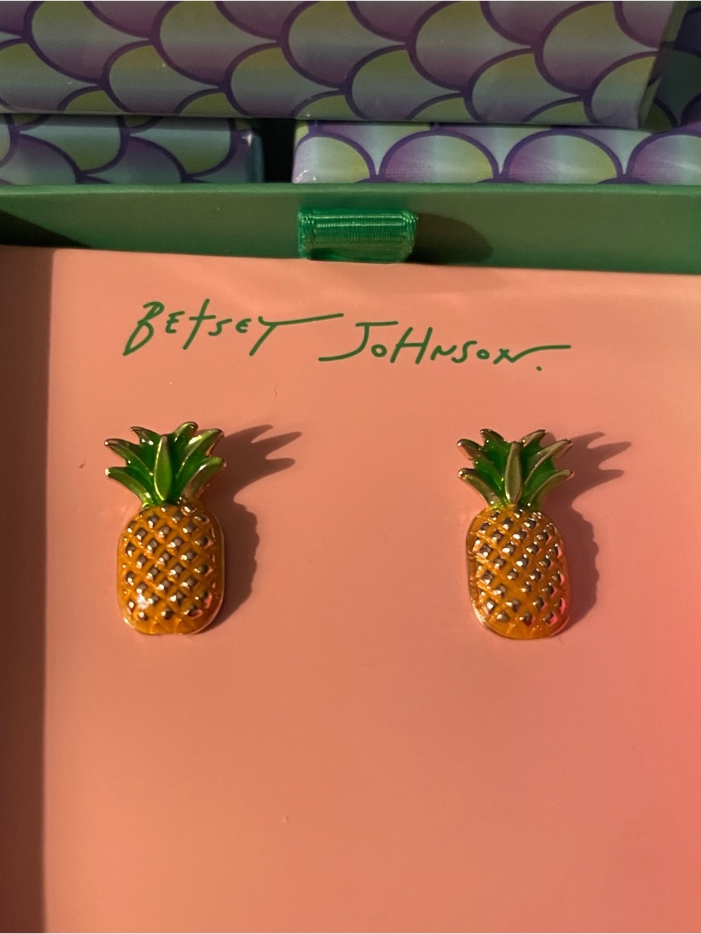 Betsey Johnson Orange and Green Pineapple Stud Earrings